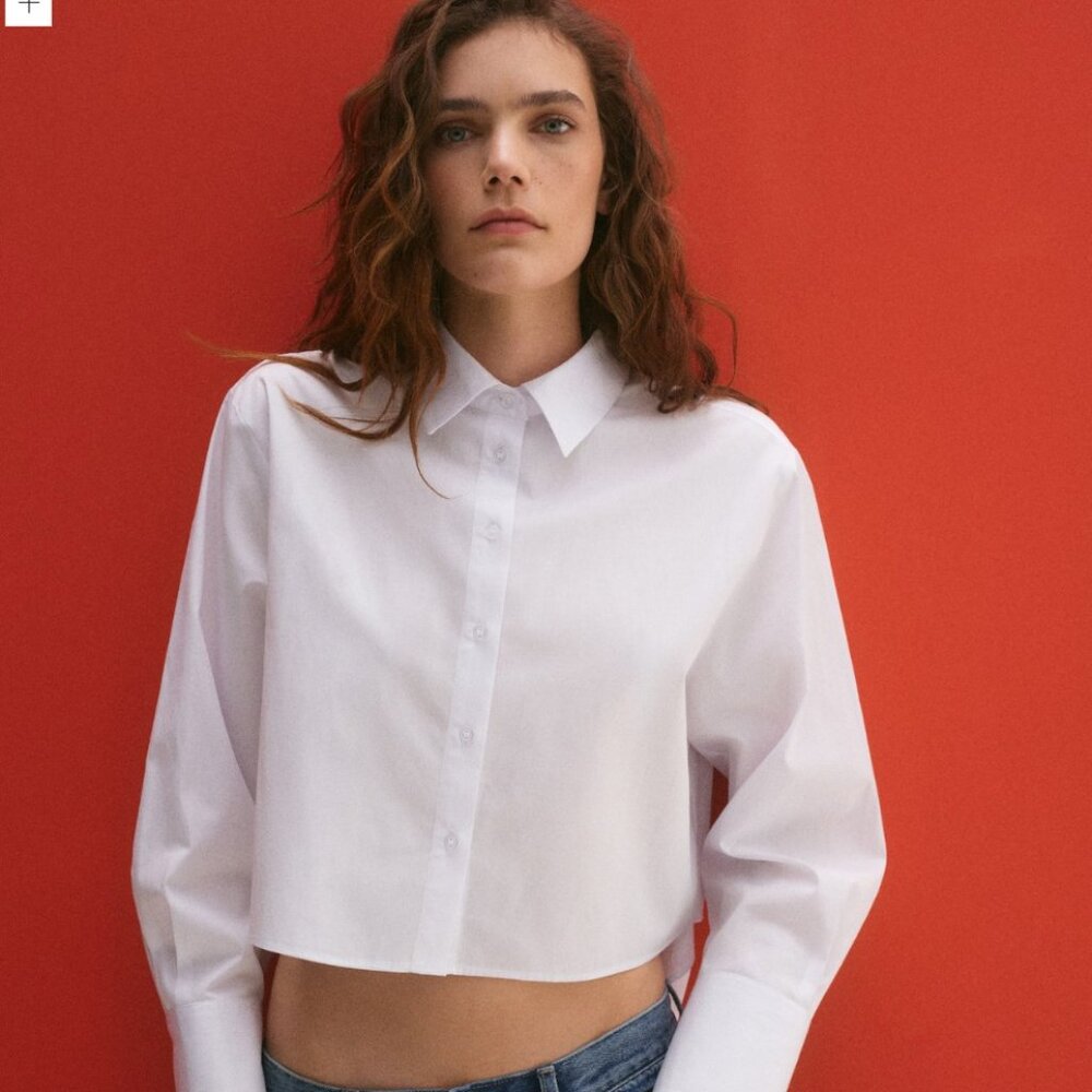 Mango white cropped button down top - Size Large
